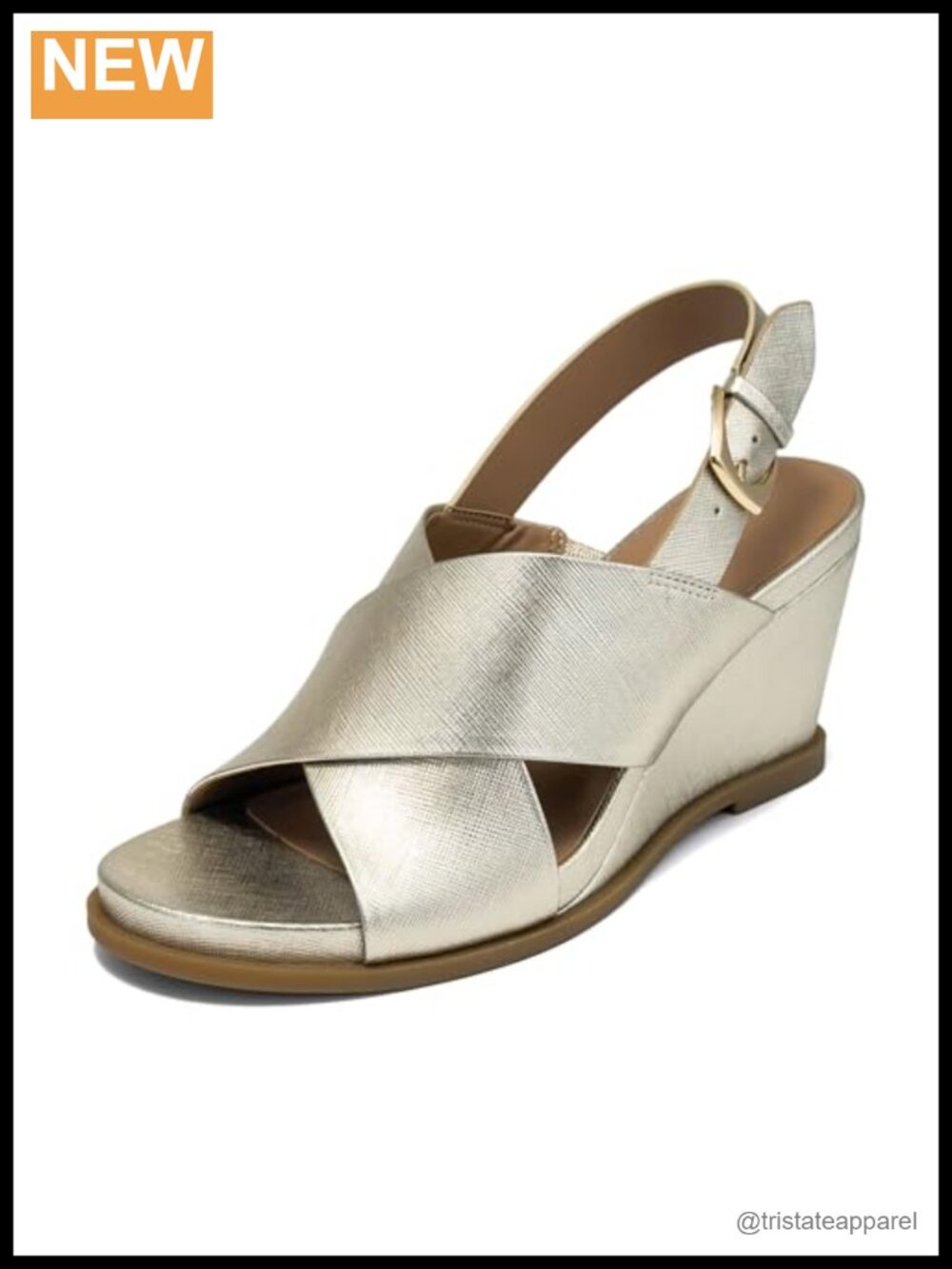 Wedge Sandal Faux Saffiano Crossover Adjustable Strap Comfort Walking